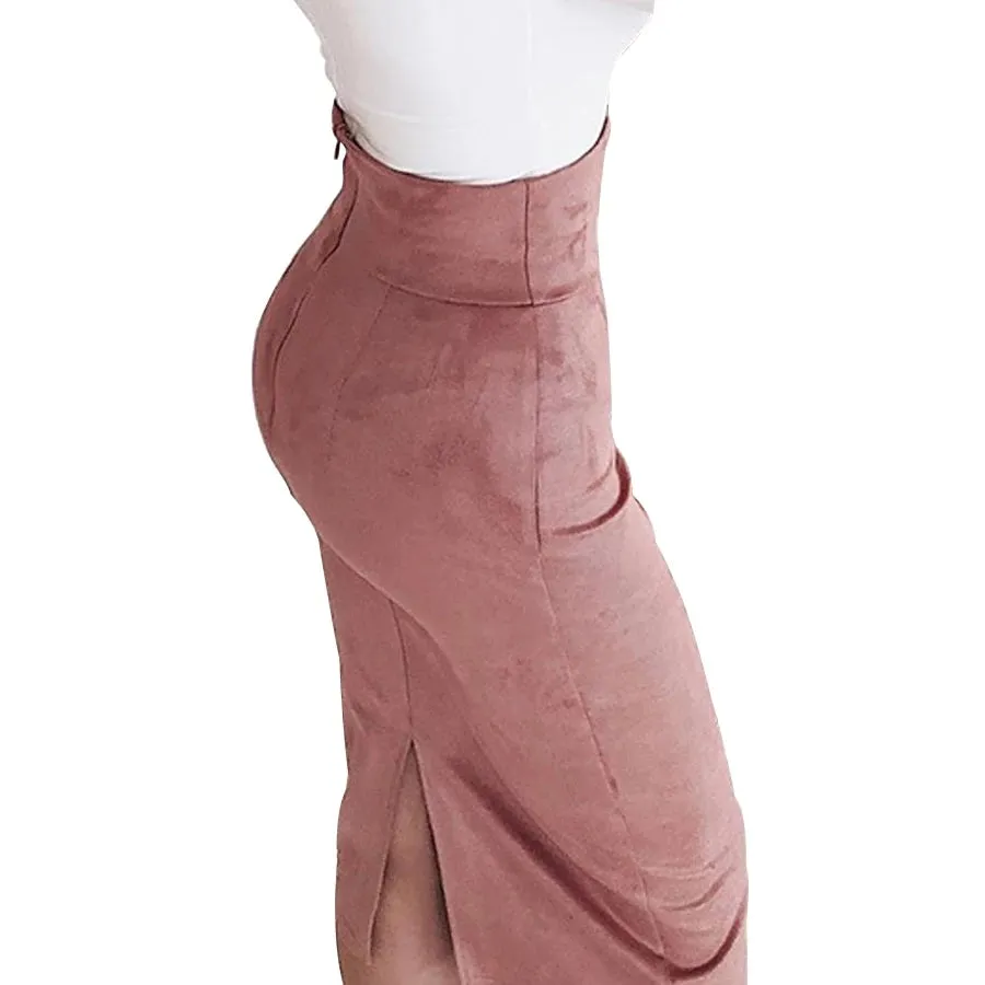 Women's Solid High Waist Suede Pencil Skirt