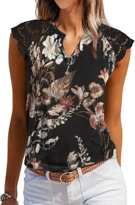 Women's Tank Tops Lace Cap Sleeve Button Down V Neck Summer Casual Loose Fit 2025 Trendy Cute Sleeveless Shirts Blouse