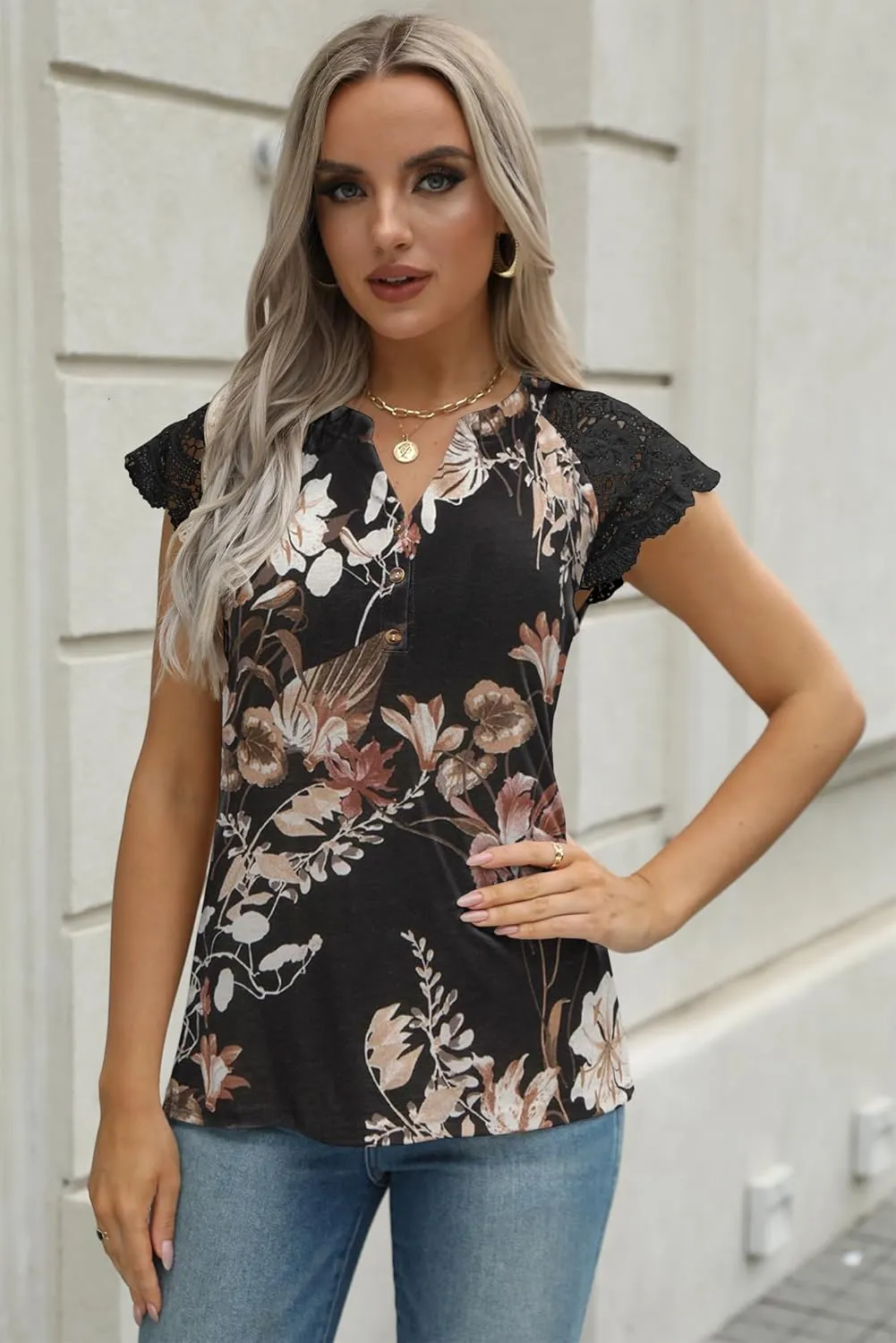 Women's Tank Tops Lace Cap Sleeve Button Down V Neck Summer Casual Loose Fit 2025 Trendy Cute Sleeveless Shirts Blouse