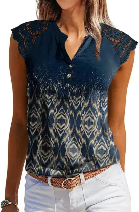 Women's Tank Tops Lace Cap Sleeve Button Down V Neck Summer Casual Loose Fit 2025 Trendy Cute Sleeveless Shirts Blouse