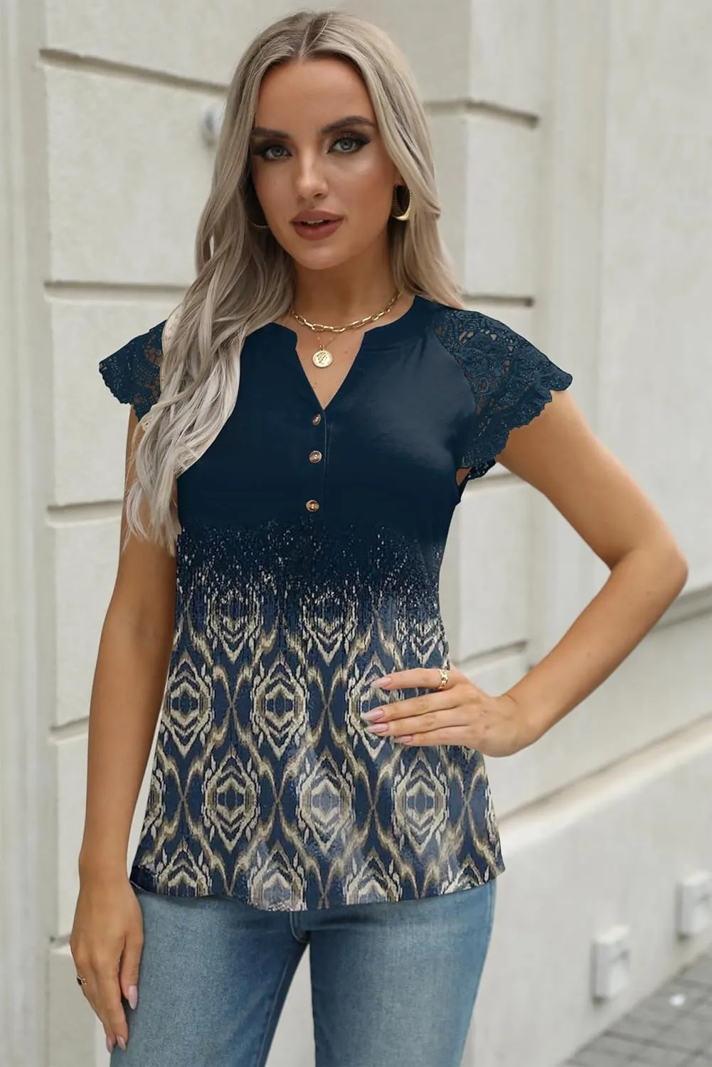 Women's Tank Tops Lace Cap Sleeve Button Down V Neck Summer Casual Loose Fit 2025 Trendy Cute Sleeveless Shirts Blouse