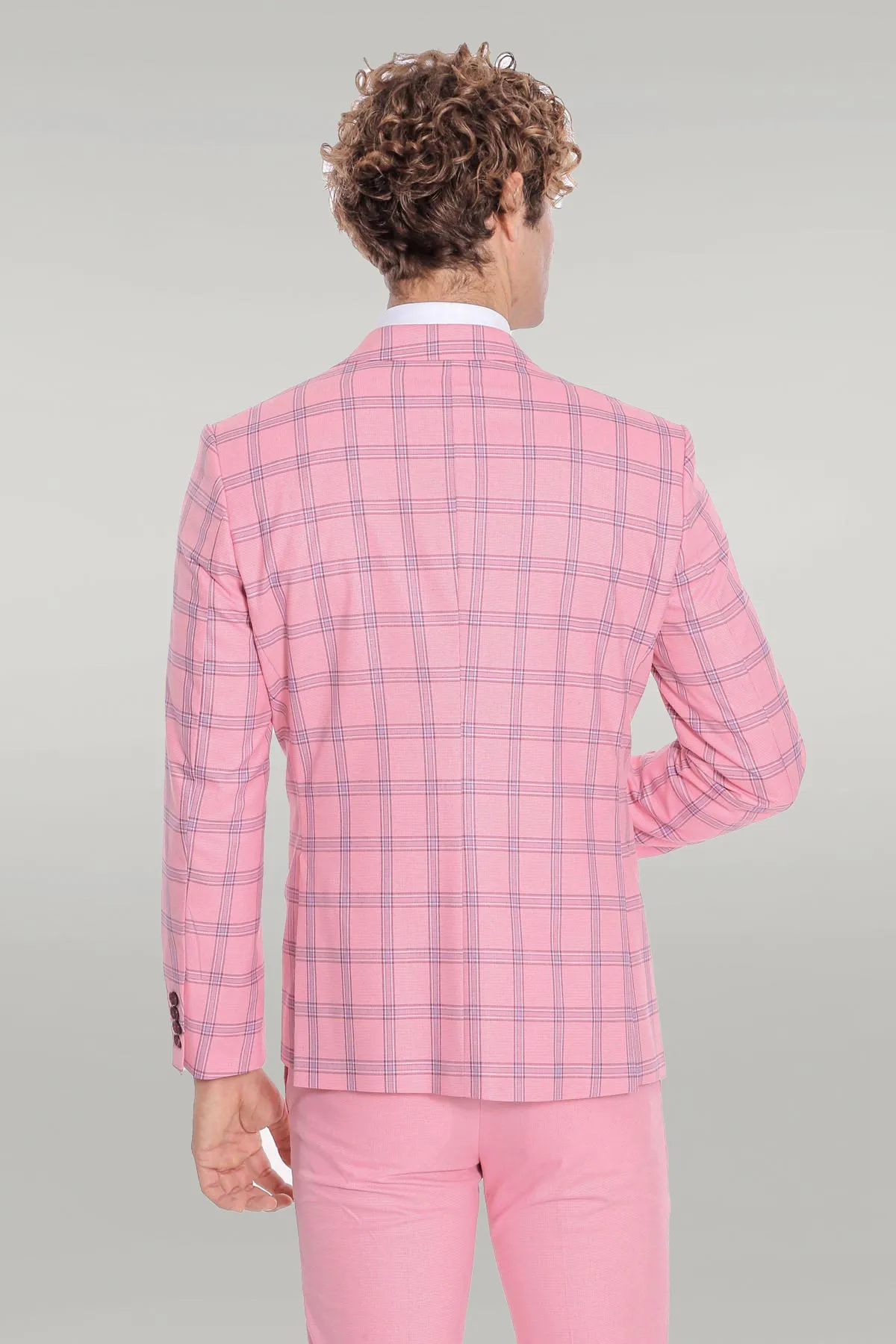 WSS Checked Patterned Slim Fit Pink Men Suit  - Singen