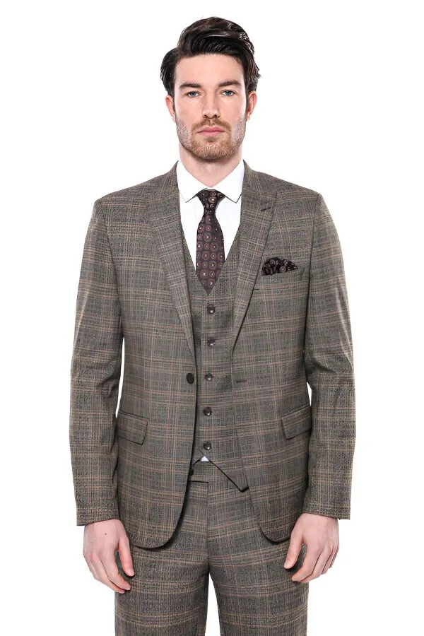 WSS Checked Slim-Fit Brown Men Blazer  - Singen