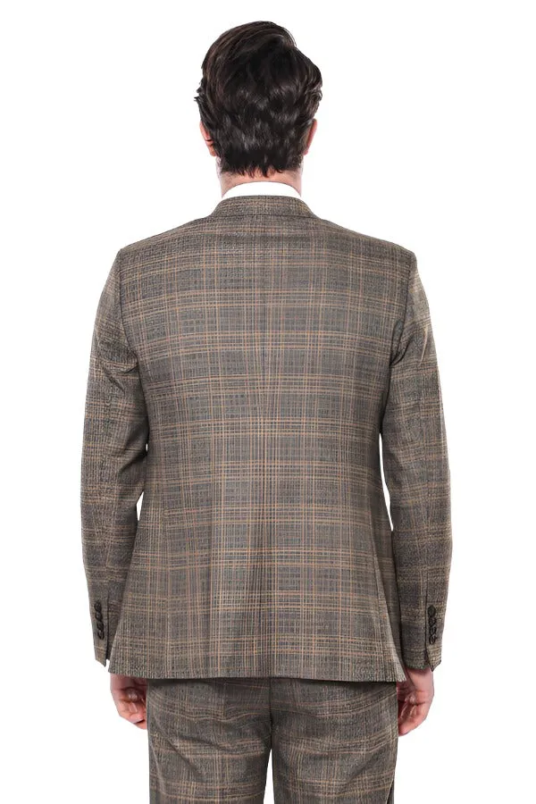 WSS Checked Slim-Fit Brown Men Blazer  - Singen