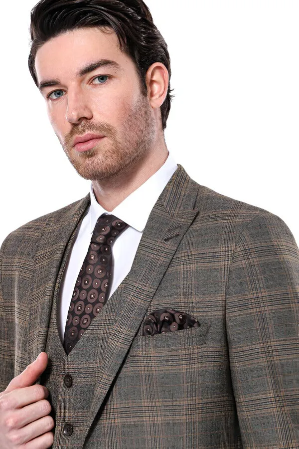WSS Checked Slim-Fit Brown Men Blazer  - Singen