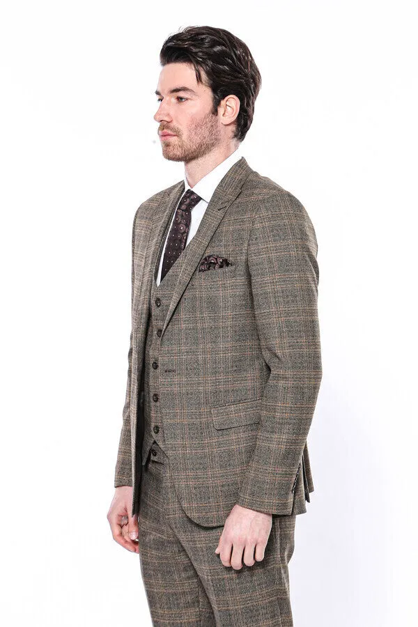 WSS Checked Slim-Fit Brown Men Blazer  - Singen