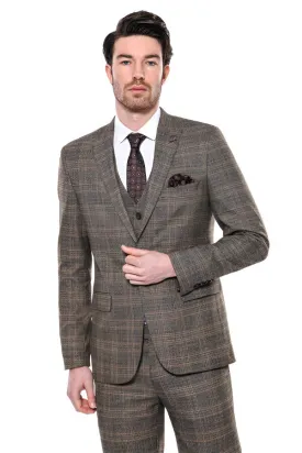 WSS Checked Slim-Fit Brown Men Blazer  - Singen
