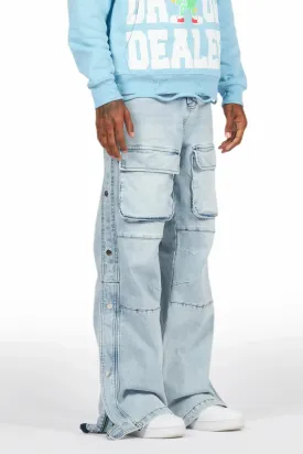 Yuri Blue Stacked Cargo Flare Jean