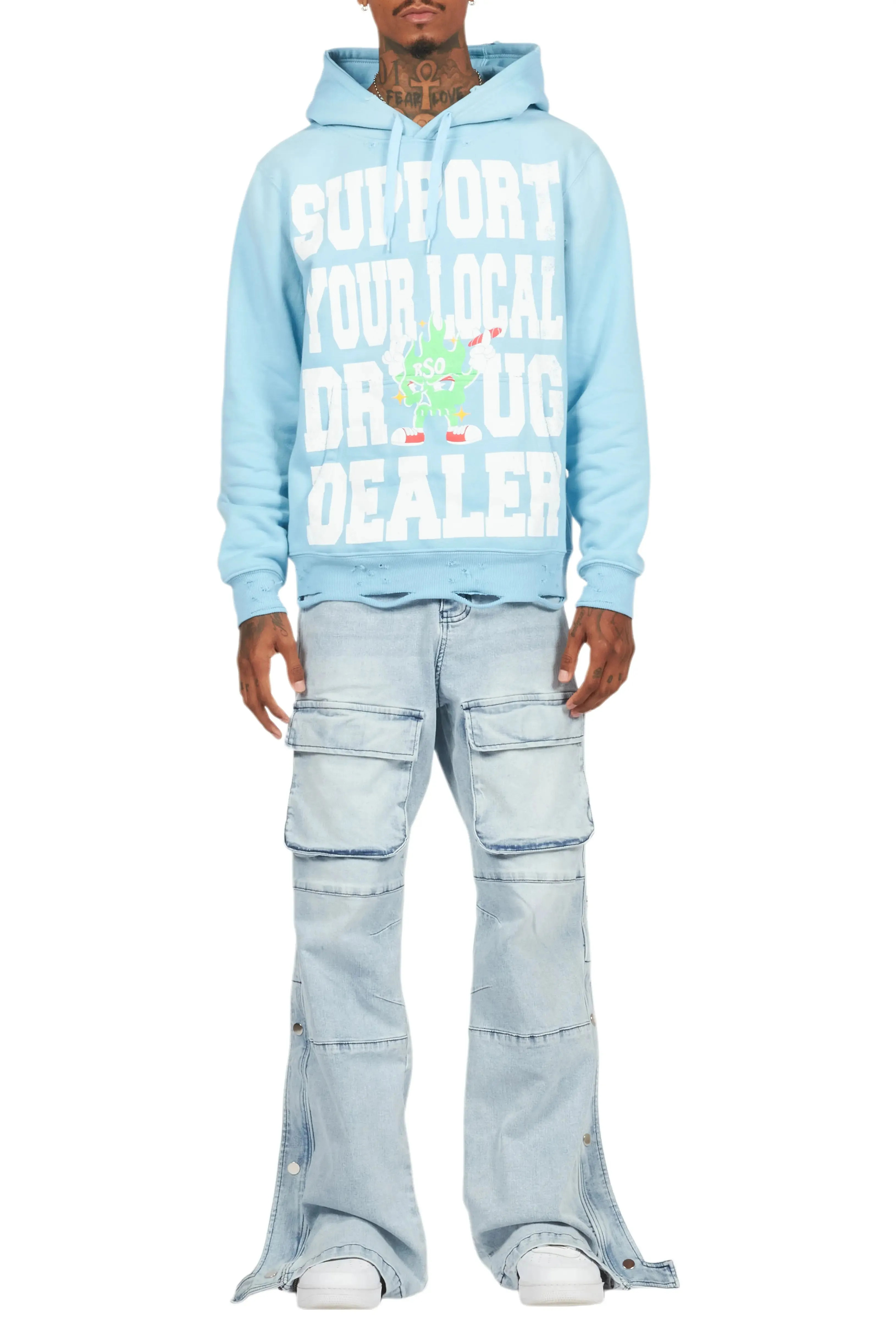 Yuri Blue Stacked Cargo Flare Jean