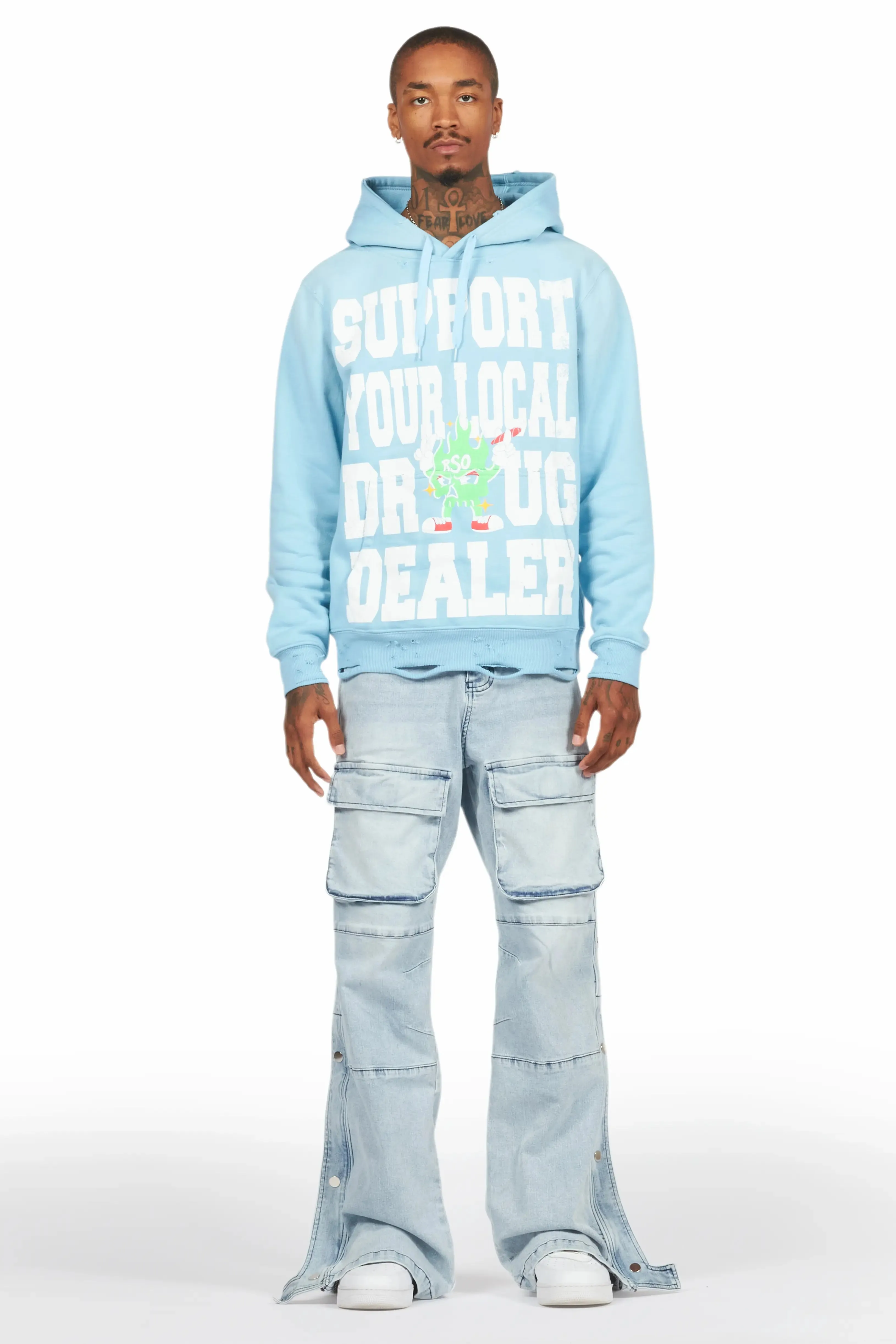 Yuri Blue Stacked Cargo Flare Jean